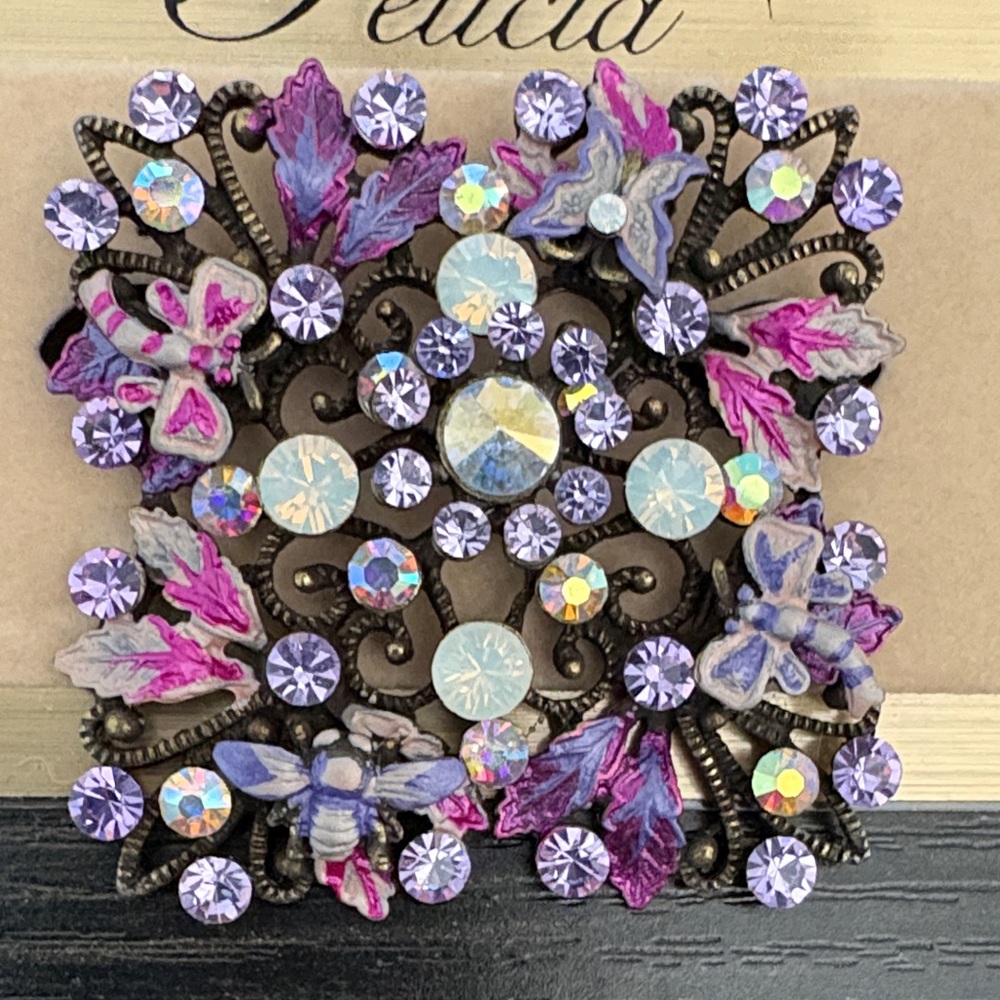 Felicias Lavender & Iridescent Crystal Floral Brooch